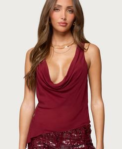 Женский асимметричный шифоновый топ с воротником-хомутом Denise Edikted, Burgundy