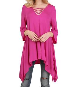 Асимметричная туника с перекрещивающимися рукавами-колокольчиками в цвете малина Umgee, Raspberry
