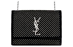 SAINT LAURENT Кожаная сумка через плечо с цепочкой и искусственными кристаллами маленького размера черный