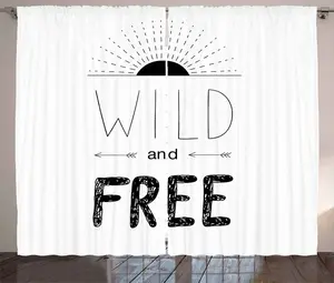 Штора ABAKUHAUS Adventure Rustic, Sunrise Arrows Forest, универсальная ленточная штора для гостиной с петлями и крючками, 280 x 225 см, цвет белый/черный