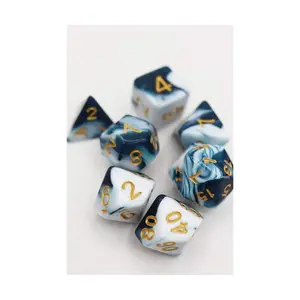 Набор Poly — Приливные волны с золотом (7), Dice Sets - Resin/Acrylic - Blue, Green, & Purple (Foam Brain Games)