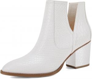 Женские ботильоны miss left с V-образным вырезом, закрытым острым носком, низким массивным каблуком, на молнии, повседневные, для вечеринки или работы, размеры US 4-16, White
