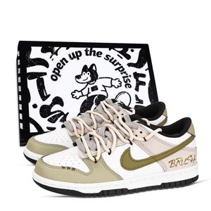 Nike Кроссовки для скейтбординга Dunk Black White, Green Graffiti, устойчивые к истиранию, низкие, унисекс, розовые, белые, зеленые