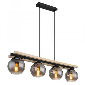 Светодиодный подвесной светильник Conni Braun из дерева с тонированным стеклом, 4 плафона Globo Lighting, коричневый