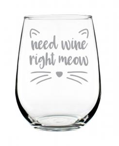 Бокал для вина без ножки Need Wine Right Meow Funny Cat Gifts, 17 унций (483 мл) Bevvee, прозрачный