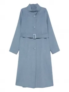 Пальто с поясом и воротником-стойкой EMPORIO ARMANI, синий