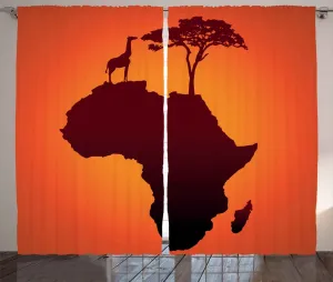 Штора ABAKUHAUS в африканском деревенском стиле, с изображением диких животных Сафари, присборенная штора для спальни с петлями и крючками, 280 x 225 см, оранжево-коричневый цвет Abakuhaus