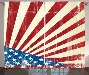 Штора ABAKUHAUS в стиле Американский деревенский, изображение состаренного старого флага, универсальные ленточные шторы для гостиной с петлями и крючками, 280 x 225 см, цвет красная слоновая кость и темно-синий Abakuhaus
