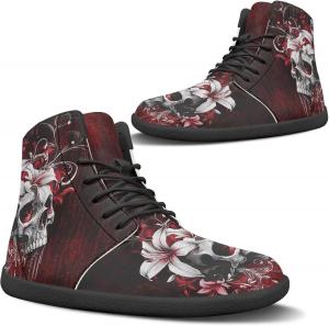 Finger Love Heart Pattern Womens Barefoot Boots Shoes Winter Snow Boots Warm Ankle Booties Pugasmiru, Lily Flowers Skull Pattern