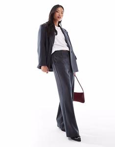 Широкие брюки-клеш Petite из комплекта одежды с узором «ёлочка» тёмно-серого меланжа Vero Moda Petite