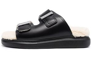 Большие гибридные шлепанцы из овчины черного цвета для женщин Alexander Mcqueen