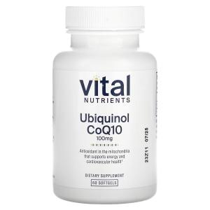 Убихинол CoQ10, 100 мг, 60 мягких таблеток Vital Nutrients