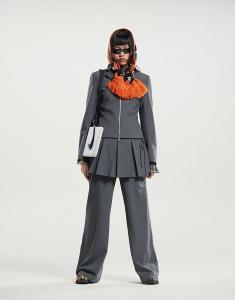 Брюки Weekday серые меланжевые в полоску с вырезанным поясом (часть комплекта)