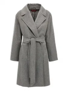 Кашемировое пальто с поясом MAX MARA, серый