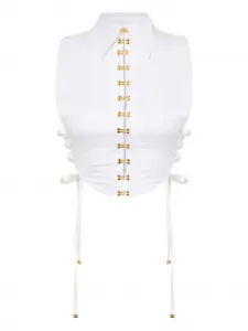 Рубашка с перекрещивающимися застежками-украшениями Elisabetta Franchi, белый