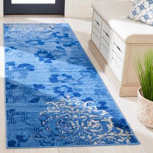 Ковер SAFAVIEH, 77 x 244 см, Adirondack Collection Runner, Light Blue & Dark Blue, цветочный гламурный дистресс-дизайн, без линьки и простой в уходе, идеален для помещений с высокой проходимостью в гостиной, спальне (ADR114F)
