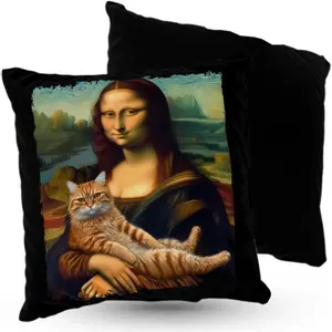 Подушка велюровая ПРЕМИУМ 40 х 40 см Мона Лиза с кошкой декоративная с наполнителем для гостиной, спальни или в подарок 5made