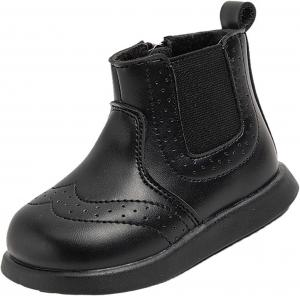 Детские зимние ботиночки для мальчиков и девочек, плюшевые укороченные сапожки из ПУ-кожи, теплые, с мехом, на холодную погоду, нескользящие, термо, удобные shoes Generic, Black