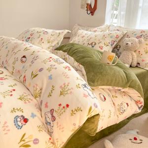 Yalu Комплект постельного белья 1.8м, 4 предмета: пододеяльник 200x230 см, простыня, 2 наволочки, двусторонний флис, зеленый