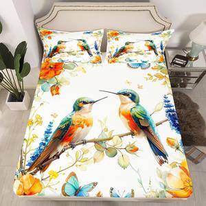 Erosebridal Комплект постельного белья Kids Butterfly Hummingbird с тропическими птицами и цветочным принтом в стиле бохо, Teal Green Blue