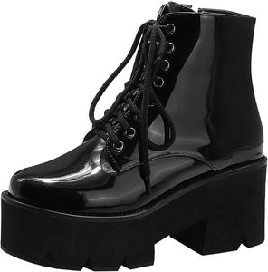 Женские ботильоны Parisuit, готическое покрытие, платформа, массивные, высокий каблук, шнуровка, боевые ботинки, панк, короткие ботильоны, Schwarz 9