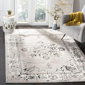 Ковер SAFAVIEH, 92 x 153 см, Skyler Collection Grey/Ivory SKY169K с потертым медальоном, не линяет, для гостиной или спальни