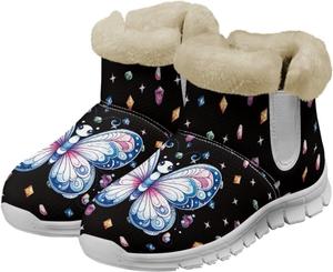 Женские зимние ботинки против скольжения, удобные ботильоны с водонепроницаемым флисом, ботильоны до щиколотки на плоском каблуке, модные ботильоны Psesaysky, Butterfly