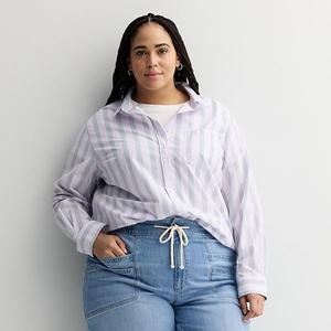 Повседневная рубашка на пуговицах с длинным рукавом Plus size Sonoma Goods For Life, Purple Gray Stripe