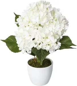 Креативное зеленое искусственное растение "гортензия" в керамическом горшке Creativ green 50 см, белый