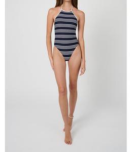 Женский слитный купальник с завязками на шее WeWoreWhat, Dk navy/offwh