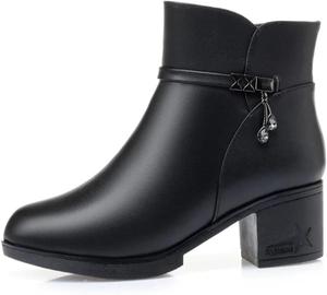 Женские ботинки Niiyyjj из натуральной кожи, на низком ходу, противоскользящие, большого размера, теплые зимние ботинки с застежкой-молнией, Black Fleece