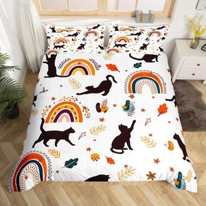 Erosebridal Комплект постельного белья Black Cat Kids с милыми котятами и радужным принтом из мягкого хлопка, Multi 1008