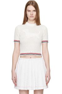 Хлопковый ажурный свитер Hector RWB Thom Browne, белый