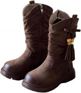 Детские ретро-сапоги средней длины с кисточками, зимние сапоги на молнии сбоку, западные ковбойские сапоги для девочек, 3-11 лет Zzalalana, Coffee