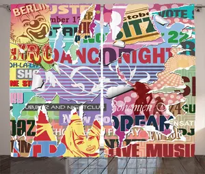 Винтажная штора ABAKUHAUS в деревенском стиле, эффект старого рваного постера, присборенная тесьма для спальни с петлями и крючками, 280 x 175 см, желто-синий Abakuhaus