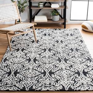 Ковер ручной работы из премиальной шерсти SAFAVIEH, 244 x 305 см, Blossom Collection Black/Ivory BLM112Z для гостиной, столовой, спальни