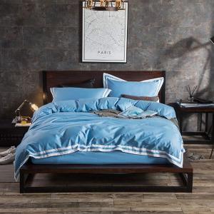 IBDRYKK Комплект постельного белья из хлопка с пододеяльником на 300 нитей и стеганой наволочкой Blue
