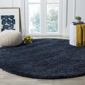 Ковер SAFAVIEH, 201 x 201 см, Santa Monica Shag Collection, круглый, Navy, сплошной дизайн, не линяет и прост в уходе, идеален для помещений с высокой проходимостью в гостиной, спальне (SGN725-7070)