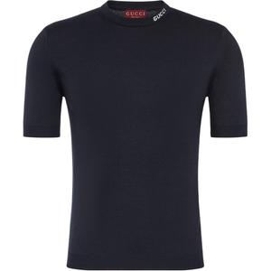 Шелковая хлопковая футболка с интарсией GUCCI, черный