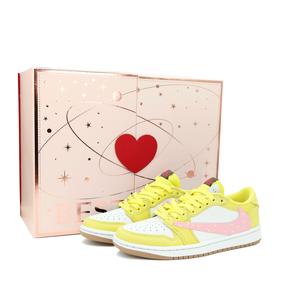 Кроссовки Travis Scott Air Jordan 1 Vintage Basketball Shoes Women's Low-top, желтый/розовый