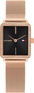 Женские кварцевые часы Tommy Hilfiger - корпус Mini Tank из нержавеющей стали с кристаллами, сетчатый браслет, модный аксессуар - подарок для нее, Rose Gold