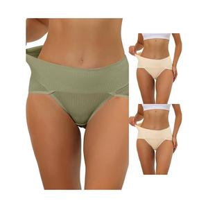 3 упаковки женского нижнего белья в рубчик с завышенной талией и контролем живота, доступны в размерах больших размеров ALLEGRA K, цвет Beige Pea Green