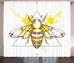 Штора ABAKUHAUS Queen Bee Rustic, цвет Splashed Bee, универсальная ленточная штора для гостиной с петлями и крючками, 280 x 245 см, коричнево-желтый Abakuhaus
