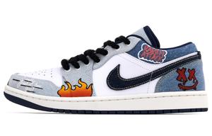 Jordan Антискользящие износостойкие низкие винтажные баскетбольные кроссовки Air 1 мужские бело-голубые