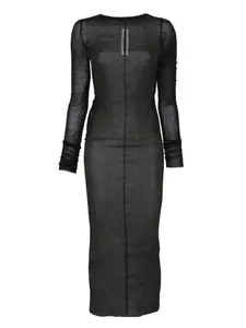 Платье миди с длинными рукавами в рубчик Rick Owens, черный