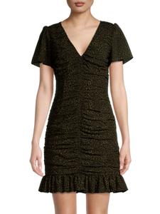 Мини-платье Savannah со сборками в форме гепарда MICHAEL Michael Kors, оливковый