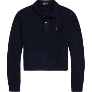 Поло с вышитым пони и кабельной вязкой Ralph Lauren, синий