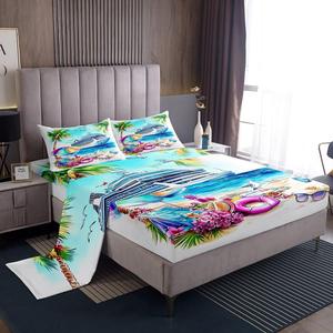 Erosebridal Комплект постельного белья Summer Ocean Kids Hawaii с тропическим принтом пальм и морского побережья, Blue Green