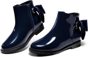 Детские ботильоны Coutgo для девочек с бантиком, массивным низким каблуком и боковой молнией, модная обувь на осень, Navy Blue