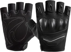 Мотоциклетные перчатки без пальцев, перчатки для езды на мотоцикле без пальцев - защитные мотоциклетные перчатки - противоскользящие перчатки для езды на велосипеде, тканевая внешняя оболочка, влагоотводящие, для занятий спортом, Black